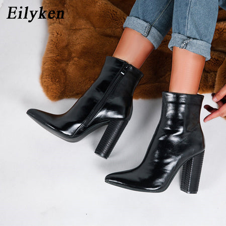 Women Boots Mirror Platform Pointy Toe Punk High Thin Heels Over The Knee Long Boots Autumn Winter Zip Silver Casual Party Shoes