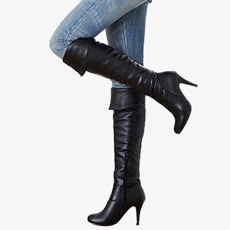 Eilyken Women PU Leather Ankle Boots Thick Heels Pointed Toe Night Club Party Shoes Woman Basic Boots Office Pumps size 41 42