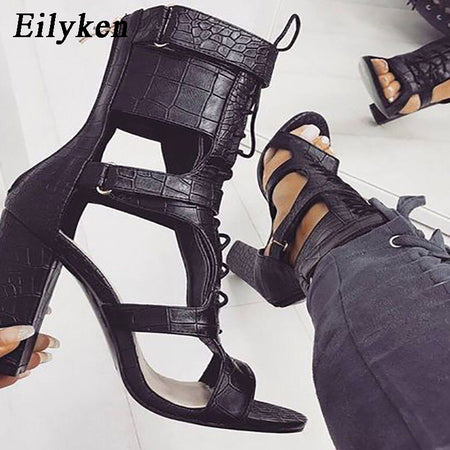 Eilyken Women PU Leather Ankle Boots Thick Heels Pointed Toe Night Club Party Shoes Woman Basic Boots Office Pumps size 41 42