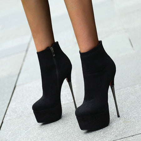 Eilyken Women PU Leather Ankle Boots Thick Heels Pointed Toe Night Club Party Shoes Woman Basic Boots Office Pumps size 41 42