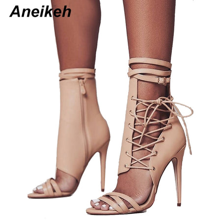 Eilyken Women PU Leather Ankle Boots Thick Heels Pointed Toe Night Club Party Shoes Woman Basic Boots Office Pumps size 41 42