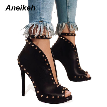 Eilyken Women PU Leather Ankle Boots Thick Heels Pointed Toe Night Club Party Shoes Woman Basic Boots Office Pumps size 41 42
