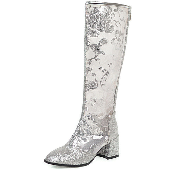 DORATASIA 2020 New Ladies Fashion Embroider Summer Boots High Heels Party Boots Women Breathable Mesh Knee High Shoes Woman
