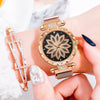 Top Brand Women Mesh Magnet Buckle Lucky Flower Watch Luxury Ladies Geometric Surface Quartz Watch Relogio Feminino
