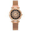 Top Brand Women Mesh Magnet Buckle Lucky Flower Watch Luxury Ladies Geometric Surface Quartz Watch Relogio Feminino