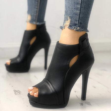 Eilyken Women PU Leather Ankle Boots Thick Heels Pointed Toe Night Club Party Shoes Woman Basic Boots Office Pumps size 41 42