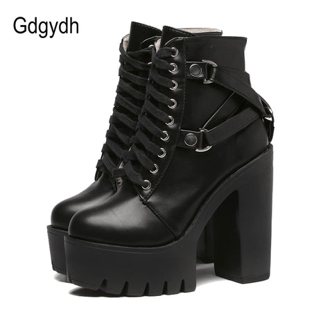 Eilyken Women PU Leather Ankle Boots Thick Heels Pointed Toe Night Club Party Shoes Woman Basic Boots Office Pumps size 41 42