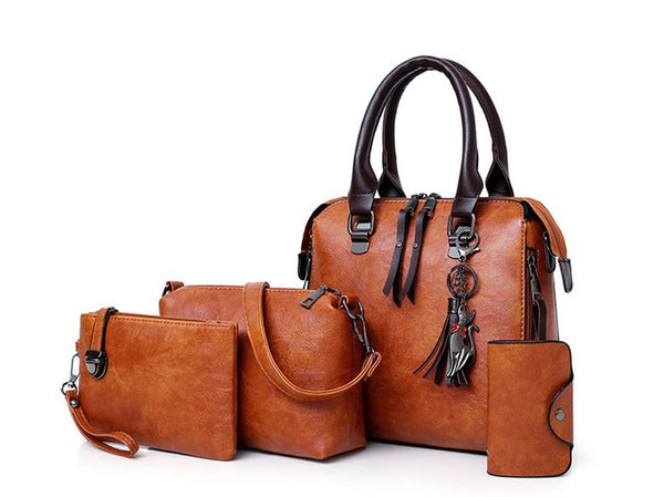 New Ladies Handbags Women Composite Bags Female PU Leather Shoulder Messenger Bags Tote 4pcs/Set Hand Bag  High Quality
