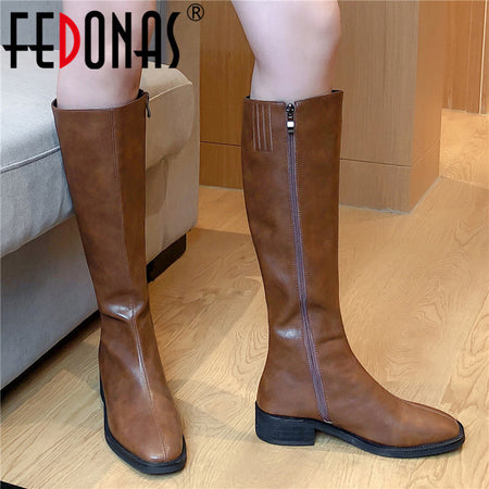 Eilyken Women PU Leather Ankle Boots Thick Heels Pointed Toe Night Club Party Shoes Woman Basic Boots Office Pumps size 41 42