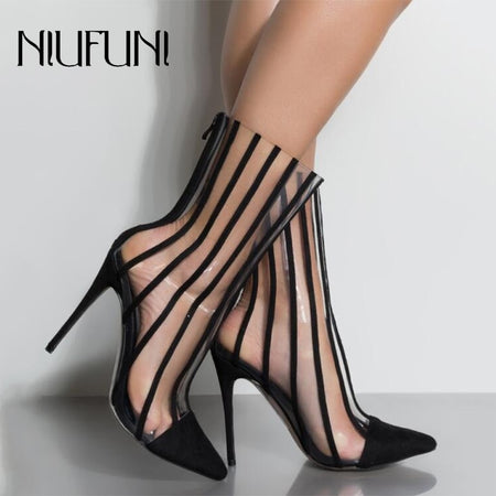 Eilyken Women PU Leather Ankle Boots Thick Heels Pointed Toe Night Club Party Shoes Woman Basic Boots Office Pumps size 41 42