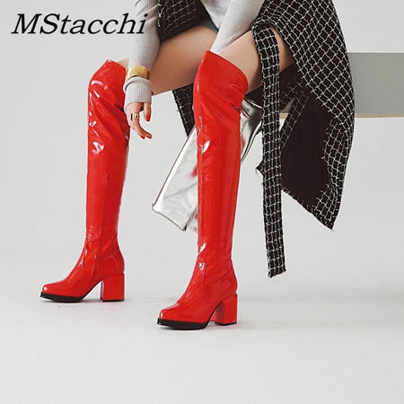 Eilyken Women PU Leather Ankle Boots Thick Heels Pointed Toe Night Club Party Shoes Woman Basic Boots Office Pumps size 41 42